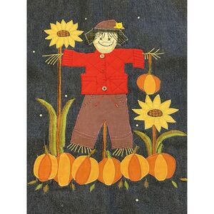 QUACKER FACTORY Blue Denim Embroidered Jacket Scarecrow Fall Pumpkin Patch Sz M